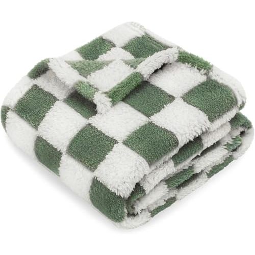 HOMRITAR Baby Blanket for Boys 3D Checkered Baby Blankets Soft Plush Warmer Fluffy Fleece Infant Toddler Newborn Receiving Blankets for Bed Crib Stroller All Season 30 x 40 Inch, Forset Green