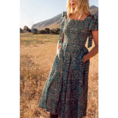 Rayna Dress in Teal Ribboned Garden
