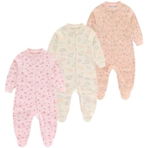 Ecojoy Baby Girls Boys Footed One-Piece Romper Cotton Long Sleeve Jumpsuit Zip Front Footie Romper 0-12 Month