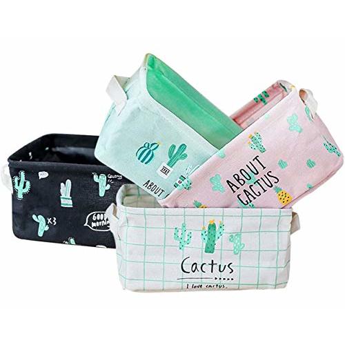 KRLIFCSL Storage Bins Foldable Cactus Storage Basket for Nursery, Kids Toys, Makeup, Small Items, Desktop Organization, Set of 4 (Multi)
