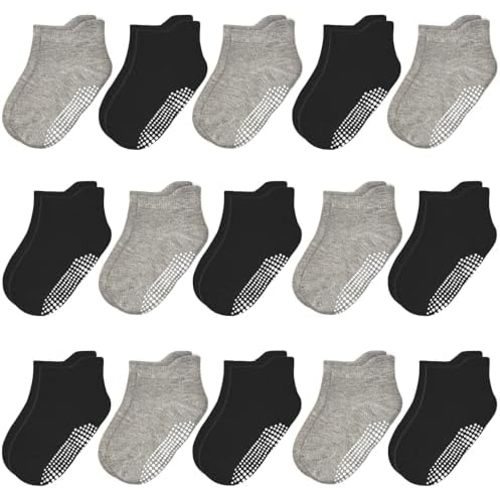 HYCLES 15 Pairs Toddler Socks, Kids Grip Socks for 6-12 Month 1-7 Years Non Slip Ankle Sock for Baby Boys Girls