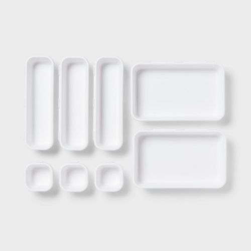 8pc Plastic Drawer Organizer Set White - Brightroom™: Modern In-drawer Flatware Storage, Multiple Compartments, Dishwasher-safe