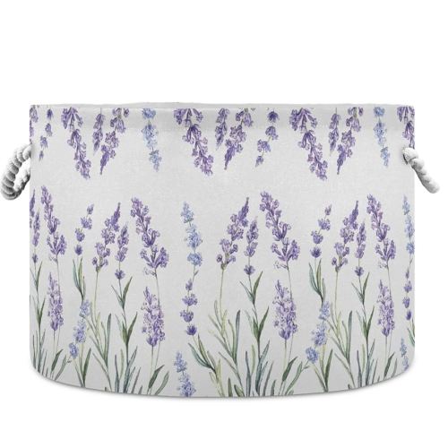 visesunny Storage Basket Purple Lavender Decorative Pattern Nursery Hamper Basket Clothes Toy Storage Organizer Bin Box Collapsible Laundry Bag for Kid Room,Playroom,Bathroom,Living Room,Dorm,Office
