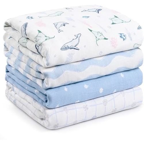 GLLQUEN BABY Muslin Swaddle Blankets 4Pk Receiving Blanket Large 35" x 40"