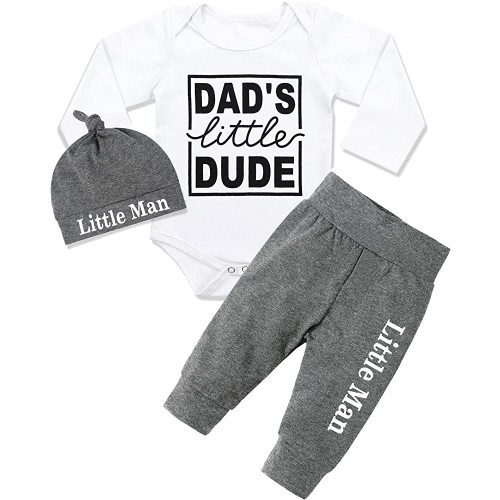 Fommy Baby Boy Clothes 0-3 Months Infant Outfit Daddys little Dude Cotton Romper Soft Pant Little Man Hat Cute Fall aby Clothing