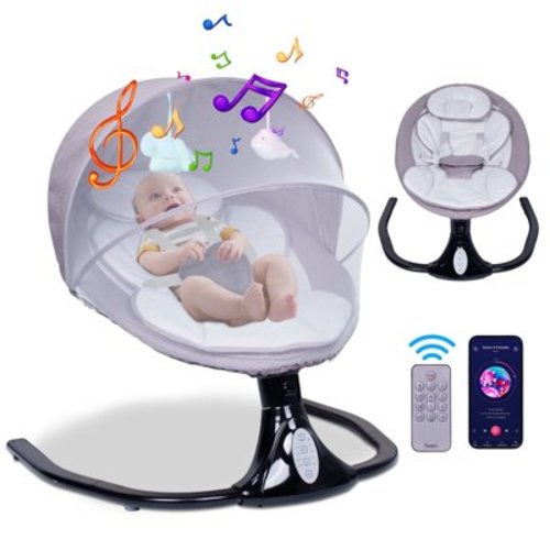 LuoLuo Electric Toddler Baby Rocker Portable for Newborn Boy Girl, 4 Sway Speeds , Preset Melodies and Bluetooth, 0-10 Months Max 20 Lbs (Gray)