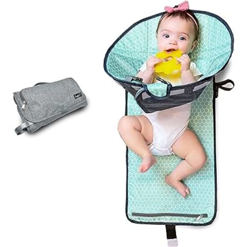 SnoofyBee - Portable Playtime Changing Pad: 3-in-1 Diaper Clutch, Changing Station, and Clean Hands Toy Barrier. Water-Resistant and Stylish, with Dual Storage Pockets. Grey-2024-Improved-Version