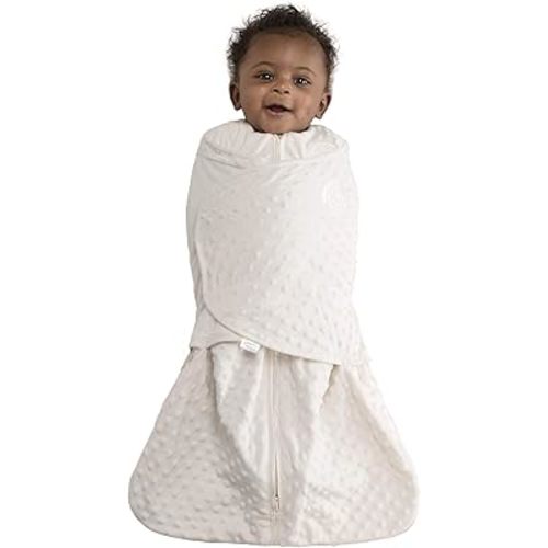 HALO Sleepsack Swaddle, 3-Way Adjustable Swaddle Blanket, TOG 3.0, Velboa, Cream Plush Dots, Small, 3-6 Months