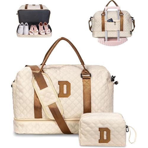 Girls Duffle Bag with Shoe Compartment, Personalized Letter Monogram Travel Bag for Women
