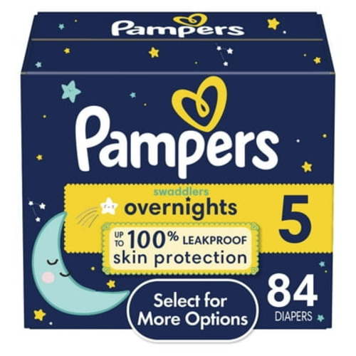 Pampers Swaddlers Overnight Diapers, Size 5, 84 Count - Nighttime Protection