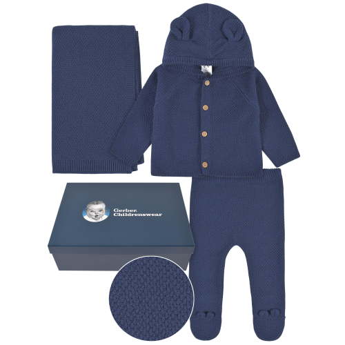 Gerber Baby Boy or Girl Unisex Ear Knit Hooded Sweater, Pant & Soft Blanket Outfit Set with Gift Box, 3-Piece, (Newborn-3/6 Months)