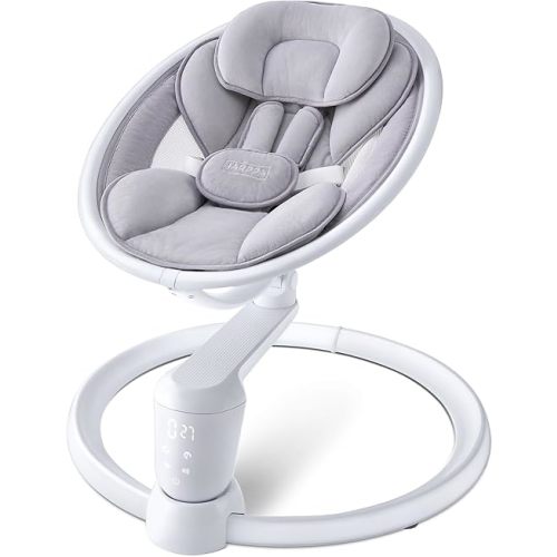 HARPPA Electric Baby Swings for Infants and Newborns, 5 Speeds and Remote Control 10 Built-in Melodies, 2 Seat Positions & 180° Rotation,Portable Baby Swing for Indoor Use,Dove Gray
