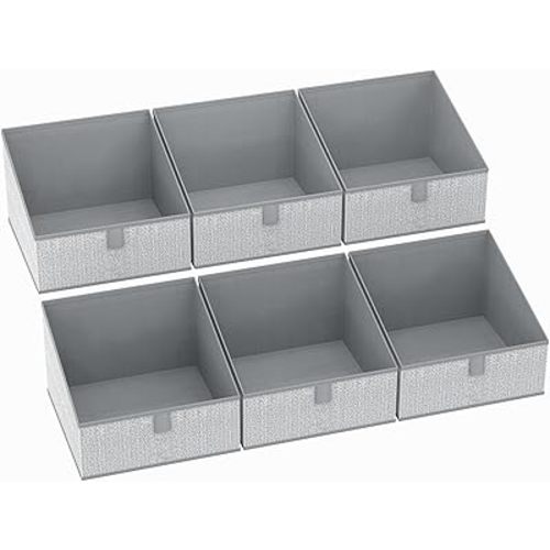 DIMJ Closet Storage Bins 6 Pack - Fabric Trapezoid Closet Organizer Bin, Foldable Storage Baskets for Shelves, Closet Shelf Organizer, Clothing Storage Box for Toys, Books, Towel, Clothes, Gray