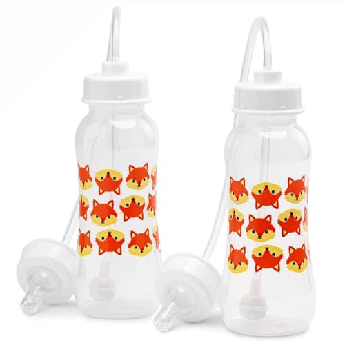 Hands-Free Baby Bottle - Anti-Colic Self Feeding 9 oz Baby Bottle Nursing System with Fast Flow Nipple/Teat 3m+ Infant (2 Bottles - Fox)