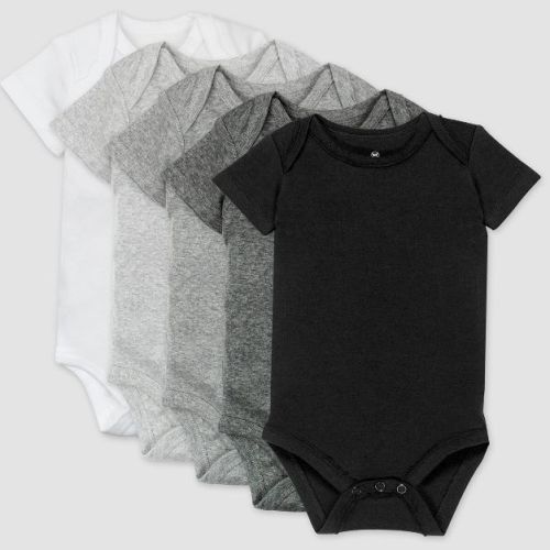 Honest Baby 5pk Organic Cotton Short Sleeve Bodysuit - Gray 0-3m