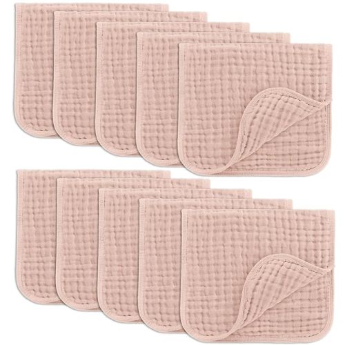 Comfy Cubs Muslin Burp Cloths 20" x 10", Pack of 10 - Large, 6-Layer, Ultra Absorbent 100% Cotton for Baby Drool and Messes - Soft, Safe & Gentle Baby Burp Cloths for Boys & Girls - Blush