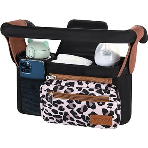 Momcozy Universal Stroller Organizer with Insulated Cup Holder Detachable Phone Bag & Shoulder Strap, Fits for Stroller like Uppababy, Baby Jogger, Britax, BOB, Umbrella and Pet Stroller