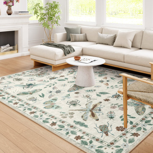 Deetra Animal & Insect Machine Washable Area Rugs with Non-Slip Backing for Living Room, Dining Room, Bedroom
