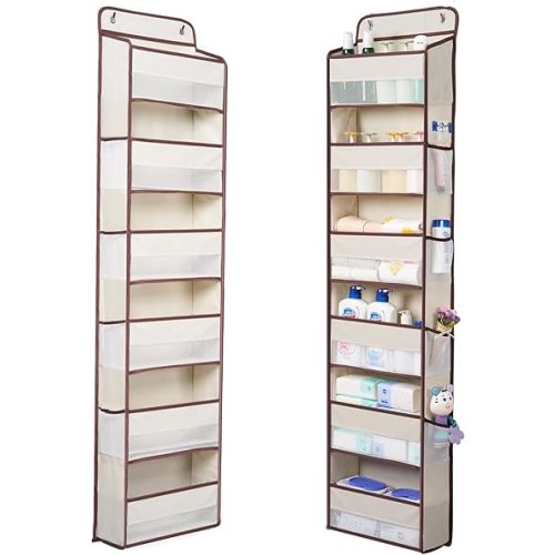 WishJazz Over The Door Organizer 6 Shelf, Heavy Duty Nursery Door Organizer Hanging for Closet Baby Storage Decor, Anti Tilt Behind The Door Storage for Bedroom Bathroom, Toy Storage - Beige