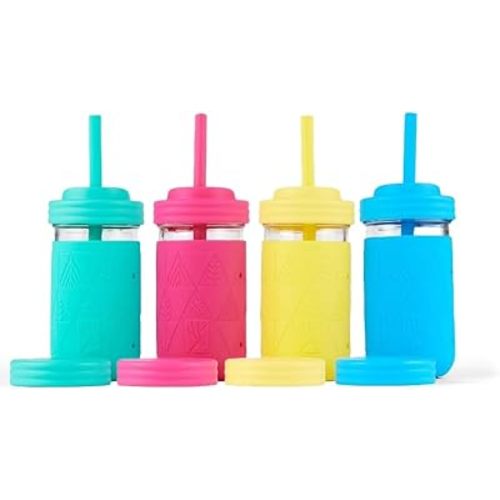 Elk and Friends Kids & Toddler Drinking Cups | Original Glass Mason Jar 12 oz with Silicone Sleeves + Straws | Smoothie Drinks | Spill Proof