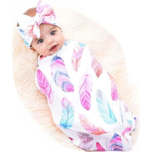 Galabloomer Newborn Receiving Blanket Headband Set Baby Flower Swaddle - White