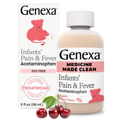 Genexa Infants' Clean Acetaminophen | Pediatrician Preferred Ingredients | Pain Reliever & Fever Reducer for Babies| Dye Free, 0% Artificial Additives | Delicious Organic Cherry Flavor, 2 fl oz