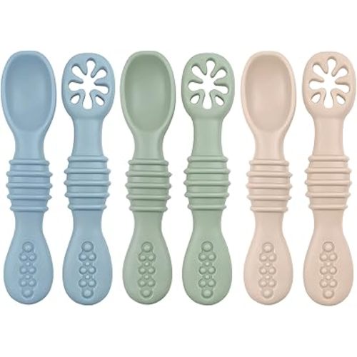 Baby Bliss 6 Pack Baby Spoons Self Feeding 6 Months +, Canadian Mom Owned Brand, Silicone Baby Feeding Spoons, Toddler Infant Baby Led Weaning Spoon, BPA Free