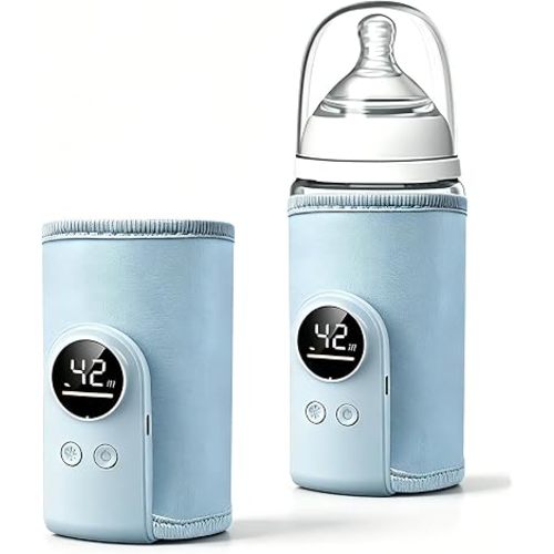PortableUSB Baby Bottle Warmer Sleeve,Digital Temp Display,Travel,Blue