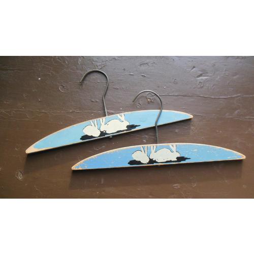 Vintage Wooden Baby Clothes Hangers, Lot of 2, Painted, Bunnies
