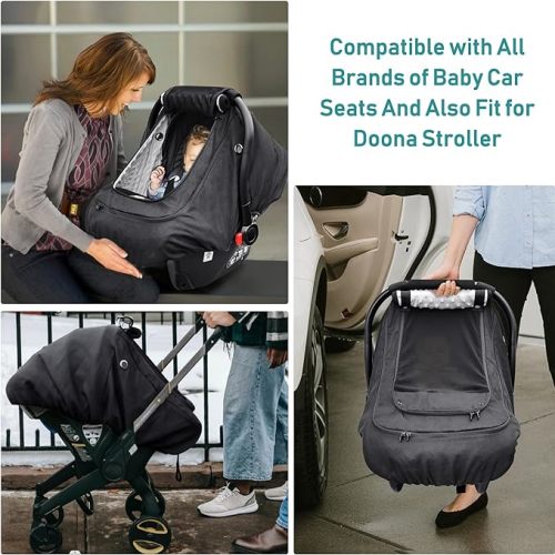 Waterproof Baby Car Seat Cover,YVMVDV Cold Weather Carseat Cover for Babies,Infant Car Seat Cover Canopy for Boy Girls,Windproof Car Seat Canopy for Boys & Girls, Keeps Babies Warm and Cozy Black - Thick-Black