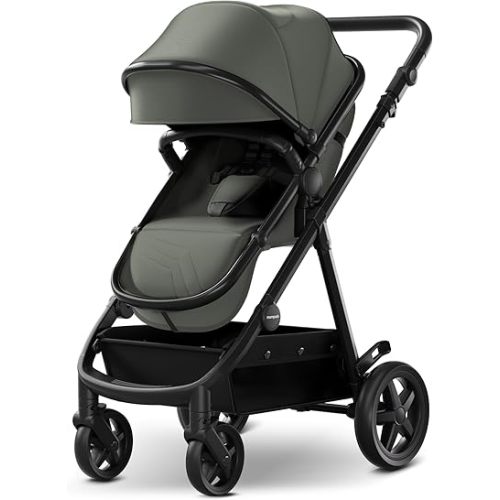 Mompush Meteor 2 Baby Stroller 2-in-1 with Bassinet Mode, Compatible with Infant Car Seat, Adapter Included - Stable Bassinet Stroller Combo, Full-Size Baby Strollers for Family Outings