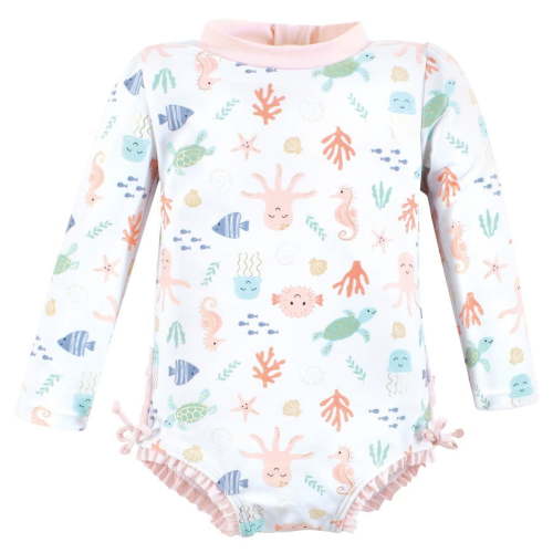 Hudson Baby Girls Rashguard Toddler Swimsuit, Pastel Sea, 2T