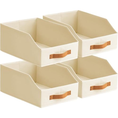 Fabric Storage Bins for Organizing - 6 Pack Large Trapezoid Collapsible Storage Bins with Front Handle, Closet Organizers and Storage for Bedroom, Home Shelves, Small Spaces, Beige