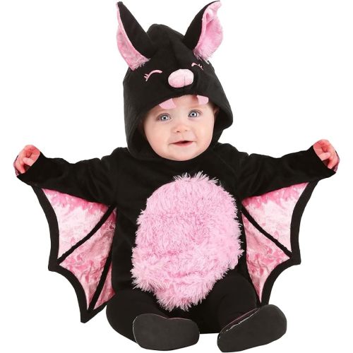 Infant Girl Bat Halloween Costume | Baby Pink Vampire Bat Hooded Bodysuit with Wings