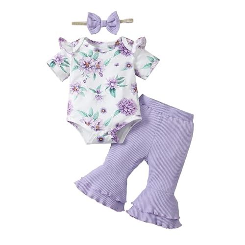 SUNNY PIGGY Baby Girl Clothes Newborn Infant Outfits Ruffle Long Sleeve Romper Pants Set with Headband