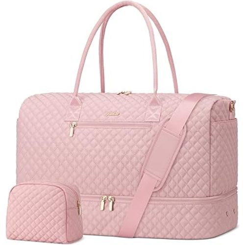 Travel Weekender Bags for Women - Large Duffle Bag with Shoe Compartment Carry On Overnight Bag with Toiletry Bag Pink Duffel Bags with Wet Pocket for Gym Hospital Bags for Labor and Delivery
