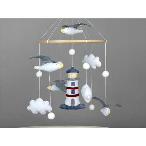 Seagulls baby mobile crib Ocean nursery decor Lighthouse mobile Seagulls flying Sea mobile Nautical mobile coastal Ocean baby shower
