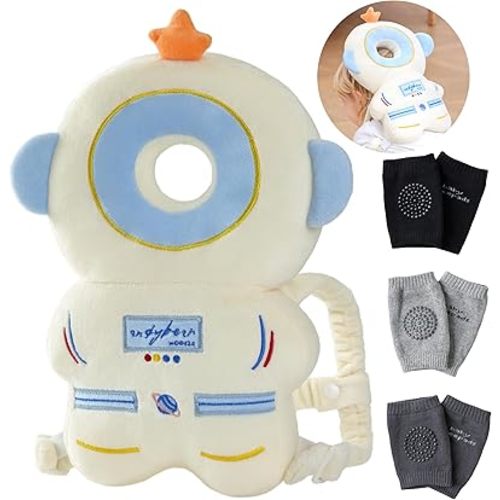Feidoog Baby Head Protector Cushion Backpack with 3 Knee Pads for Walking & Crawling,Astronauts
