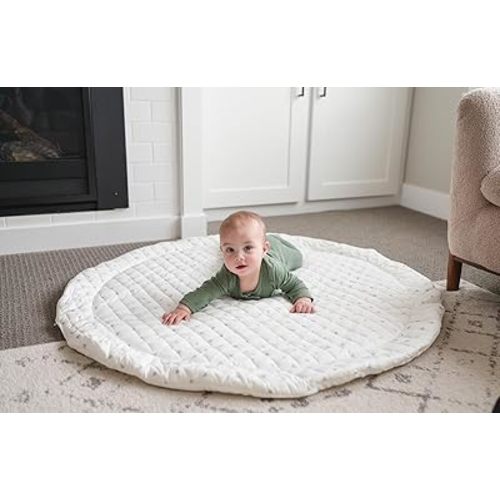 Poppyseed Play Baby Play Mat, Extra-Thick & Extra-Large Round Floor Pad, Designed for Tummy Time, Crawling, & Baby Activity Gyms, Foldable & Portable (Triangle, 43" Round)