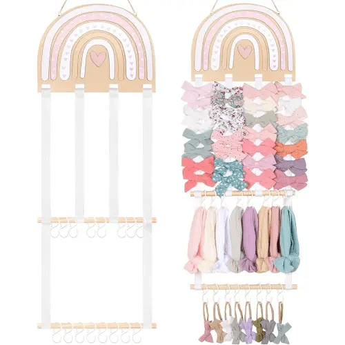 POVETIRE Headband Holder Bow Holder for Girls Hair Bows,Rainbow Hair Accessories Organizer Storage Wall Hanging Display for Nursery Toddler Girls Room
