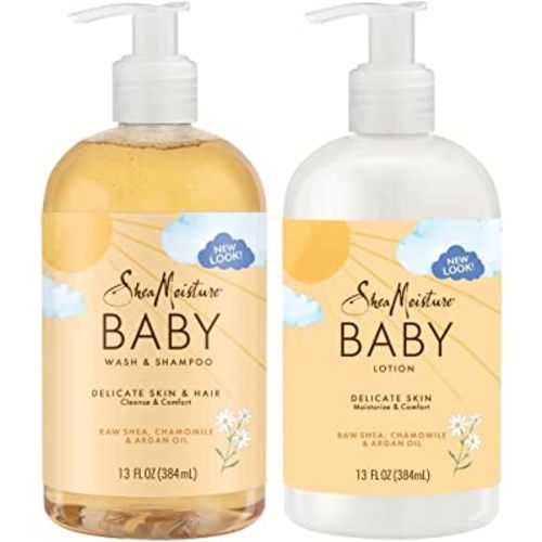Shea Moisture Baby Essentials, Raw Shea Chamomile & Argan Oil Baby Wash & Shampoo Bundled with Baby Lotion, Skin Care for Baby, 13 Fl Oz (Pack of 2)