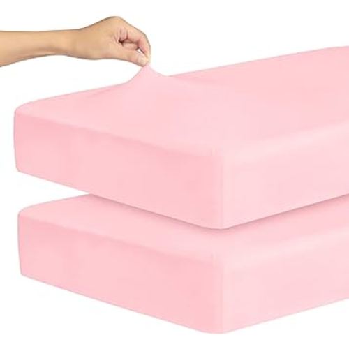 Stretchy Crib Sheets for Girls, 2 Pack Baby Crib Sheets Fitted for Standard Crib and Toddler Mattress 52" x 28", Soft and Breathable Fitted Crib Sheets Neutral, Pink