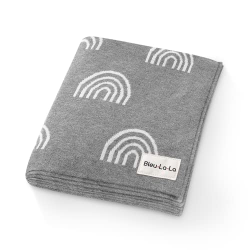 Bleu La La Unisex Swaddle Blanket for Baby Girls and Boys 100% Cotton Buttery Soft Receiving Crib Stroller Quilt Blanket for Shower Gift Registry for Newborns, Infants, Toddlers (Rainbow - Grey)