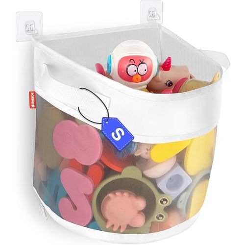 UNEEDE Bath Toy Organizer,1.55 Gallons Bathtub Toy Storage Organizer,Quick Access Bath Toy Holder for Bathtub,Baby Organizer and Storage,Quick Dry Baby Storage for Tub,Mesh Shower Caddy(Gray)
