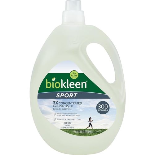 Biokleen Natural Sport 3X Concentrated Laundry Detergent, Fight Odors, Sweat & Stain Remover, Lavender Eucalyptus Scent, 300 Loads