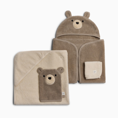 Tiny Kind Cozy Critter Organic Bath Time Set 4 Piece - Taupe Bear, 0-12M