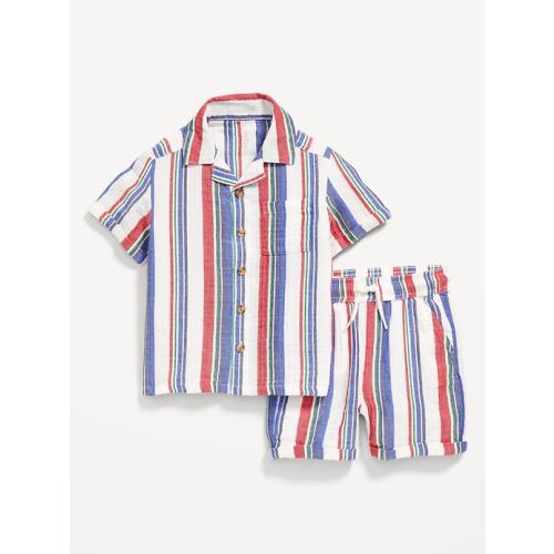 Printed Double-Weave Shirt and Shorts Set for Toddler Boys