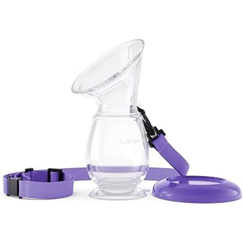 Lansinoh Silicone Breast Pump for Breastfeeding with Suction Base, 4 Ounces, Portable and Lightweight, Includes Neck Strap and Protective Lid, 1 Count