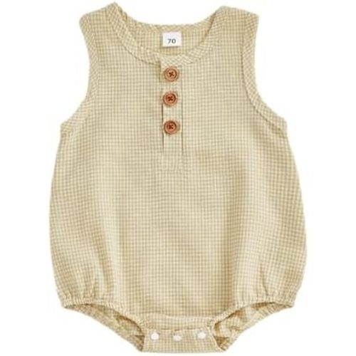 Newborn Baby Boy Girl Bubble Romper Plaid Onesie Sleeveless Gingham Bodysuit Button Tank Overalls Summer Outfit