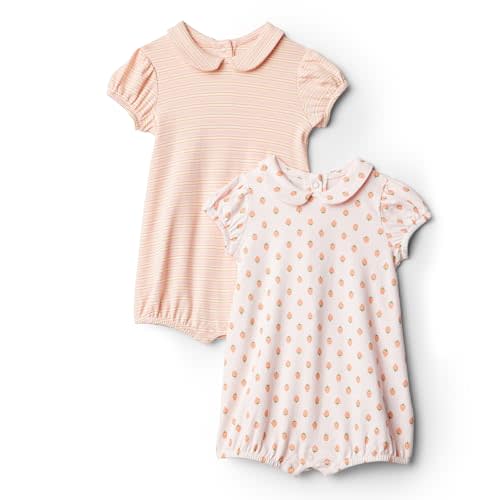 Amazon Essentials x Sofia Grainge Baby Girls' Short Sleeve Peter Pan Collar Romper, Pack of 2